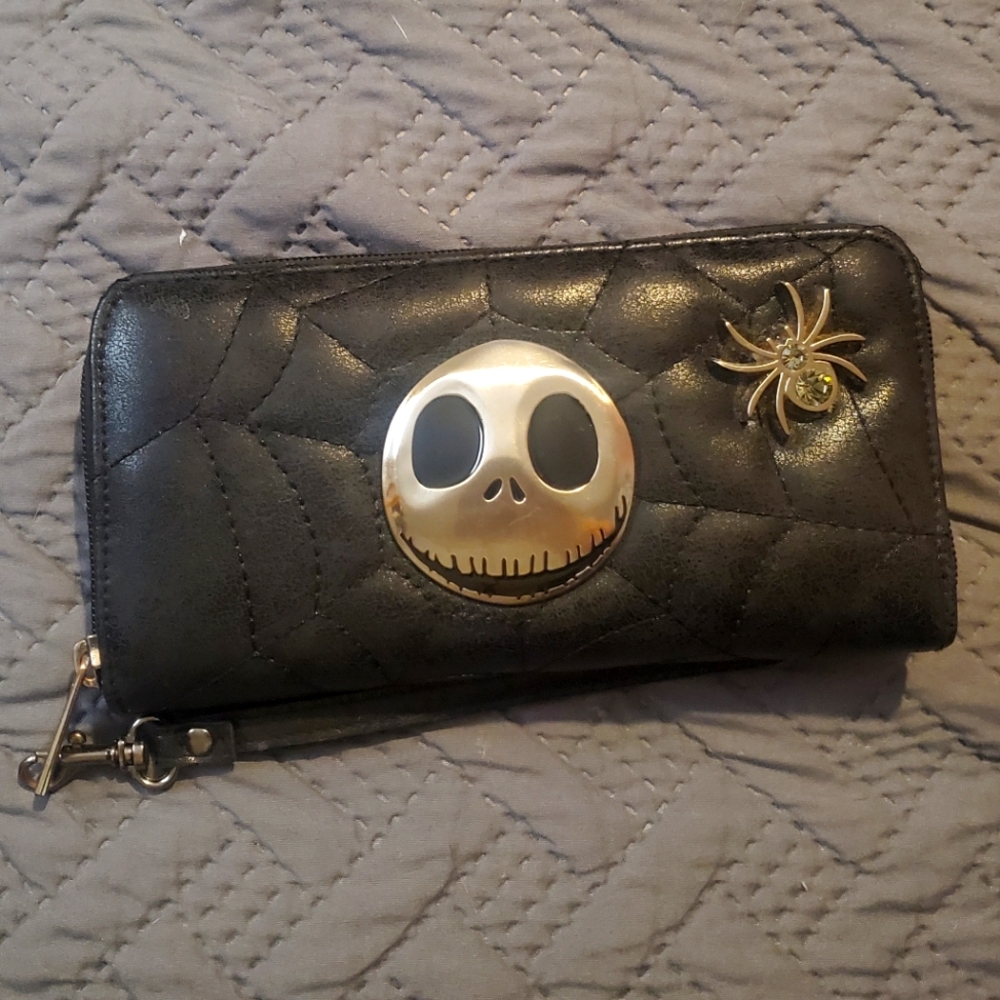 Bioworld Nightmare Before Christmas Jack  & Spider Jeweled Zip Wallet w/ Strap